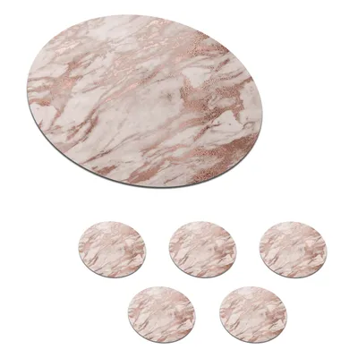 Obrázek produktu pro KitchenYeah® Skleněné podtácky kulaté sada 6 mramorových - růžové - zlaté - růžové 10x10 cm Podtácky na sklenice - Podtácky na nápoje - Chrániče stolů - Podtácky na šálky Stolní barové sklo