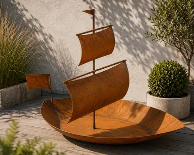 Produktbild von Rostiges Segelboot Gartendekoration, 65 cm Höhe, Metallboot zum Bepflanzen