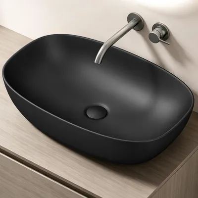Produktbild von doporro Aufsatzwaschbecken Keramik Waschbecken Waschschlae 600x395x140 mm Gäste-WC matt schwarz Handwaschbecken Waschtisch Brüssel104
