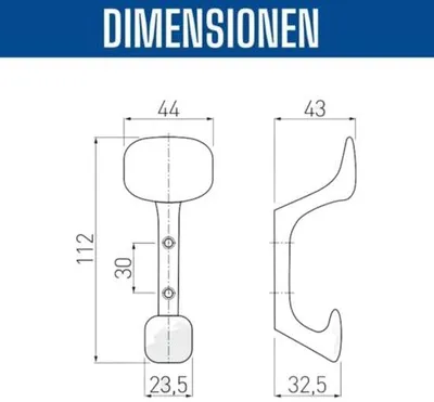 Produktbild von Edelstahl-Haken für Wandinstallation - Abmessungen: 112 x 44 x 43 mm - Hängeschloss für Eingang, Badezimmer, Küche, Büro und Tür.
