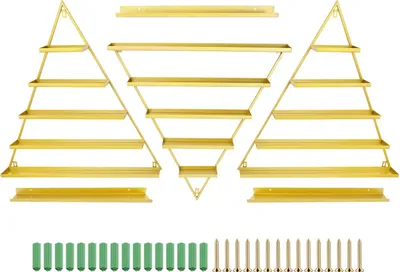 Produktbild von Nagellackregal - Wandmontiertes Metallregal - 5 Ebenen - 6 Stück Dreieckige Schweberegale - Kombiset - Gold