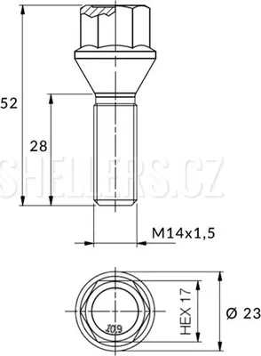 Produktbild von Radschraube M14x1.5 , Gewindelänge: 28mm, Kegelbund, SW17, schwarze
