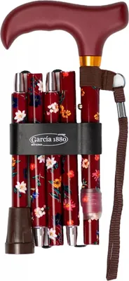 Immagine prodotto di Garcia 1880 Bastone pieghevole – Incl. cinturino da polso e custodia – Rosso con fiori – Regolabile da 84 a 92 cm - Con clip per bastone