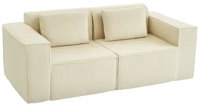 Productafbeelding van 3-zitsbank, zachte schuimvulling, brede armleuningen, 2 kussens, corduroy bekleding, beige