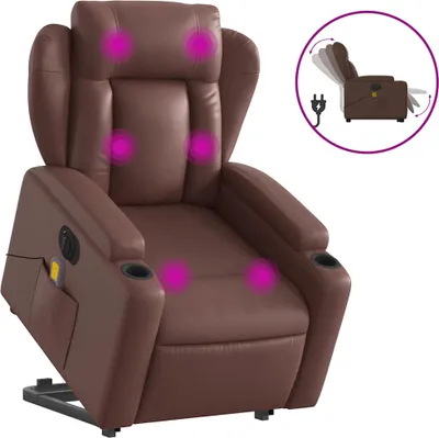 Produktbild von vidaXL Massagesessel mit Aufstehhilfe Elektrisch Braun Kunstleder