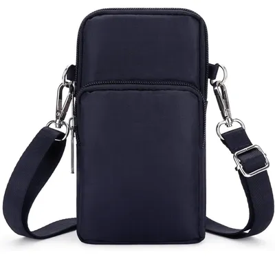Productafbeelding van Kleine, crossbody tas voor dames, met portemonnee, nylon armtas voor telefoons tot 7 inch, donkerblauw