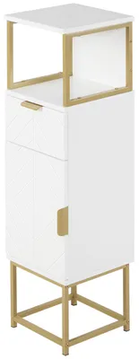 Produktbild von Badezimmerschrank mit Schublade, Schrank und Ablage aus Holz und Metall, 30 x 30 x 105 cm, Wei?