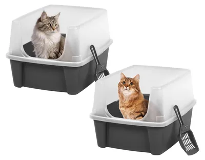 Produktbild von Iris Ohyama Katzenklo offen, bis 7 kg, 2er-Satz, Grau, ohne Deckel, Katzentoilet
