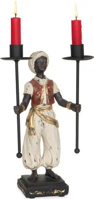 Zdjęcie produktu dla Orientalna figurka świecznika 15 x 9,5 x 26,5 cm - dekoracyjna figurka z dwoma czarnymi świecznikami - niezwykły świecznik z polyresinu na stół, parapet, komodę