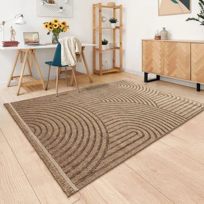 Produktbild von TT Home In-& Outdoor Teppich Wohnzimmer Wetterfest Terrasse Balkon Schlafzimmer Boho Stil Blattmotiv 3D Optik Fransen Größe 200x280 cm