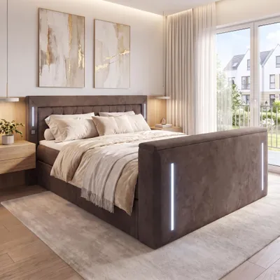Produktbild von ELVORA DESIGNE Boxspringbett 160x200 cm CELESTE mit Bonellmatratze H3 & Topper, Bettkasten, Dunkelbraun