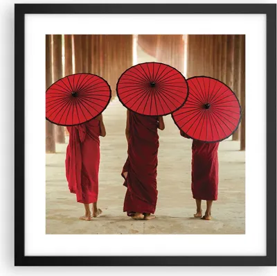 Produktbild von Gerahmtes Poster - Schwarzer Rahmen - Bhutan Regenschirm Rot - 40x40 cm - Wand Bild - Wanddeko - Wandbilder - Kunstposter - Wandposter - Bilderrahmen - Bilder - Kunstdruck - Wandbild - P2BAC40x40-4290