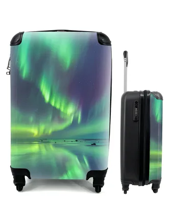 Produktbild von MuchoWow® Koffer Handgepäck Trolley Rollkoffer Kleine Reisekoffer mit 4 Rollen - Nordlichter - Sternenhimmel - Wasser - Cabin Size < 55x40x23 cm & 55x40x20 cm - Fotokoffer - Kabinenkoffer - Boardgepäck - Reise-Box - Reisekoffer - Reisegepäck - Koffer mit Bild - Trolley für Kinder