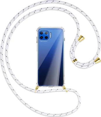 Produktbild von Handykette Backcover-Schutzhülle mit Band (Metall goldfarben) für Motorola Moto G 5G Plus - weiß/grau