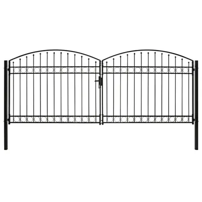 Image de Portail de clôture double battant pointe bombée acier 400 x 175 cm noir
