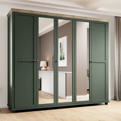 Produktbild von Kleiderschrank Landhausstil EPSOM-83 mit 3 Spiegeln, in grün mit Lefkas Eiche Nb., B/H/T: ca. 246/216/62 cm