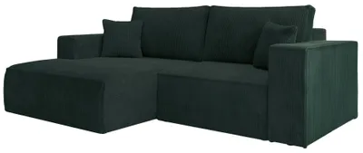 Produktbild von Selsey Farese Mini – Ecksofa mit Cordbezug, Schlaffunktion und Stauraum, Dunkelgrün, links