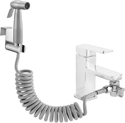Produktbild von Famanu Bidet-Handdusche mit Wasserhahnadapter und flexibler Schlauch - Silber