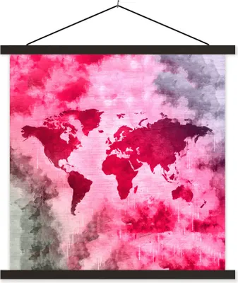Produktbild von MuchoWow® Textilposter Weltkarte - Abstrakt - Farben 40x40 cm mit schwarzem Rahmen - Fotos