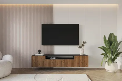 Produktbild von ALTDECOR TV-Schrank KITO-W mit Gefrästen Fronten 200x40x41 Lowboard hängend, TV Möbel, TV Cabinet, Fernsehtisch, Fernsehschrank, TV Kommode, TV Tisch, TV Sideboard, TV Board - Schwarz / Katania