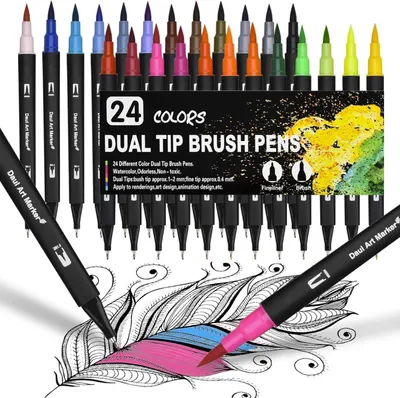 Produktbild von Dual Brush Pen Set 24 Farben Aquarellstifte Handlettering