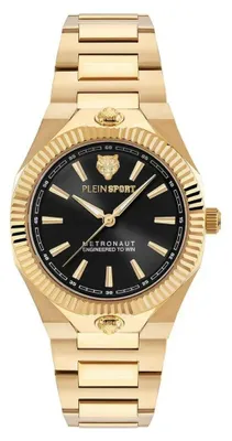 Image de Montre-bracelet Plein Sport pour femme Metronaut 36 mm noir et or PSDGA0925