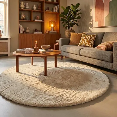 Produktbild von Volero - Hochflor Teppich Rund - Comfy Supreme Creme - Ø 120 cm - Wohnzimmer, Esszimmer, Schlafzimmer - Ländlich, Modern, Skandinavisch