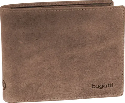 A closed brown leather wallet is shown against a light gray background.