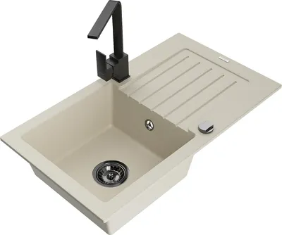Image de Mexen Pablo Évier en granit 1 bac avec égouttoir et mitigeur Rita, Beige - 6510-69-670300-70