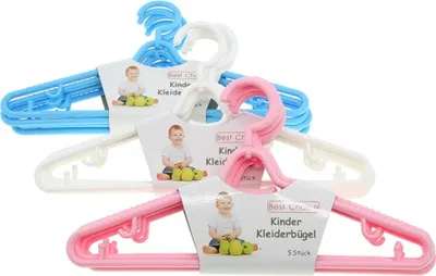 Immagine prodotto di 15 appendini per bambini, in plastica, nei colori blu, rosa e rosa confetto. Ideali per abiti, per l'armadio o come ganci per abiti per bambini