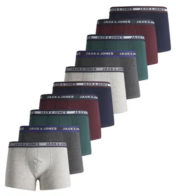 Produktbild von JACK&JONES Jungen Boxershorts, 10er Pack - JACOLIVER TRUNKS, Baumwoll-Stretch, Logobund Grau/Blau/Grün/Rot 128
