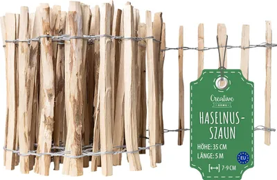 Produktbild von Creative Home Staketenzaun 5m x 35cm (LxH) | Haselnusszaun Rollzaun Lattenabstand 7-9 cm | Rasenkante Blumenbeet Umrandung