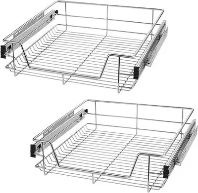 Produktbild von JOIEYOU Teleskopschublade Küchenschrank Organizer aus Edelstahl Küchenschublade Korbauszug mit Führungsschienen Ausziehbare Schrankauszug Schubladeneinsätze für 60cm Breite Küchenschrank (2 Stück)