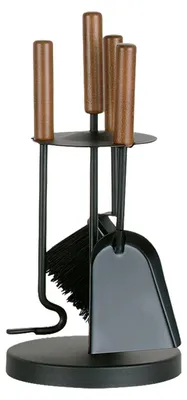 Productafbeelding van Haardset - 4-delig - Staal zwart gecoat - Houten handgrepen - 42 cm