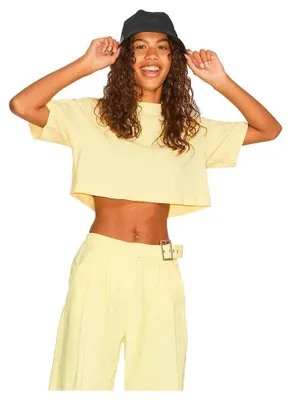 Imagen del producto de JACK & JONES, camiseta de mujer JJXX JXBECKY SS, corte relajado, color amarillo "Elfin", con detalles