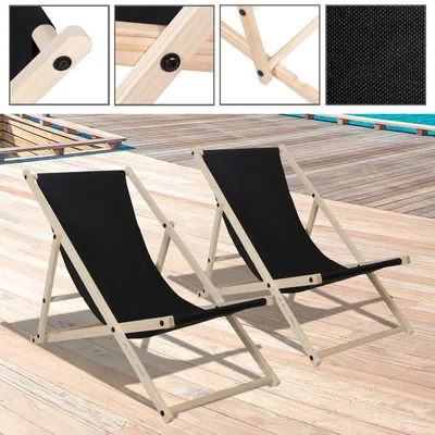Produktbild von Liegestuhl Chair Liege Klappbar Holz mit Armauflagen Campingstuhl klappliege schwarz 2 Stück