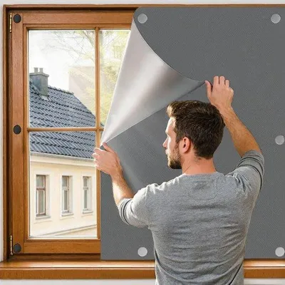 Produktbild von Vorhänge mit Magnetverschluss, 180x145 cm, Verdunkelungsrollo ohne Bohren, Sonnenschutzvorhänge für Dachfenster, Grau, 420D Oxford