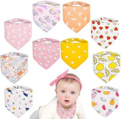Immagine prodotto di Bavaglini morbidi e assorbenti, confezione da 10, 100% cotone, per bambini e bambine