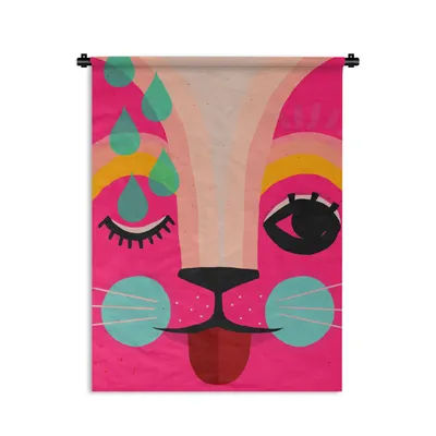Produktbild von MuchoWow® Wandteppich für Kinder – Katze – Rosa – Kunst – Abstrakt – 120x160 cm – Wandbehang zur Dekoration