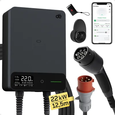 Zdjęcie produktu dla Wallbox 22 kW – Stacja ładowania – Ładowarka do pojazdów elektrycznych – Kabel typu 2 o długości 12,5 metra – Ładowanie jednofazowe, 32A
