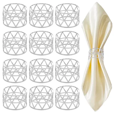 Produktbild von 12 Stück Serviettenringe, goldene Serviettenringe, Weihnachtsserviettenringe, Set mit 12 Serviettenringhaltern aus Metall für Partys oder Tischdekorationen
