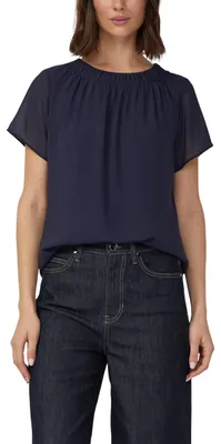 Produktbild von s.Oliver Luftige Chiffon-Bluse mit gesteppter Raffung – Größe 48, 5959_navy