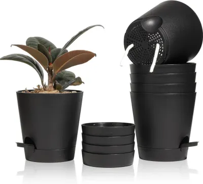 Produktbild von T4U 14cm Selbstbewässernder Kunststoff Blumentopf 6er-Set Schwarz