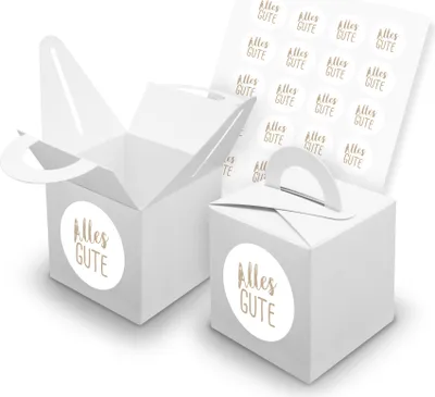 Produktbild von itenga SET 24x Würfelboxen mit Griff Weiß (V42) + Motivsticker (M123)