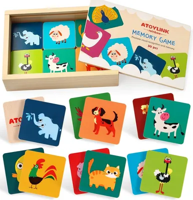 Image de Jeu de mémoire en bois, 30 pièces, thème : animaux, pour enfants de 2 à 4 ans, jeu éducatif