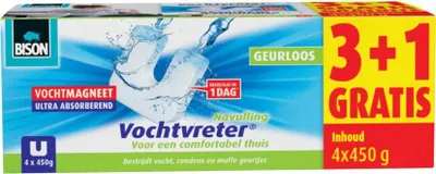 Produktbild von Bison Feuchtigkeitsmagnet Nachfüllpackung 3+1 - Feuchtigkeitsentferner weiß Vorteilspackung