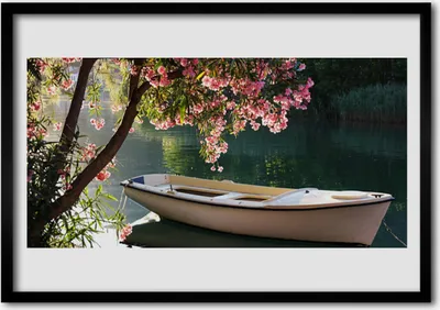 Produktbild von Bild 100x70 MDF-Rahmen Wandkunst Boot-Baum-Landschaft