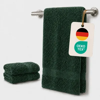 Produktbild von Komfortec 2er Handtücher 50x100 cm Set aus 100% Baumwolle, 470g/m², Frottee, Weich, Dunkelgrün