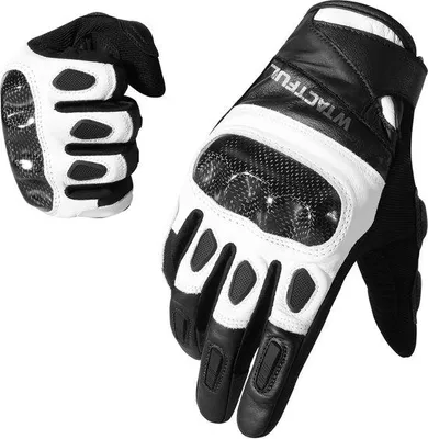 Obrázek produktu pro Motocyklové rukavice pánské, letní, kožené, prodyšné, s ochranou, s dotykovou funkcí, černé, velikost M, vhodné pro motocykly, skútry a horská kola