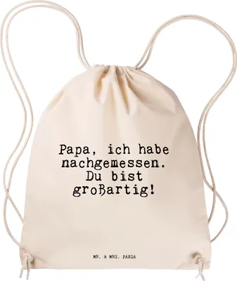 Produktbild von Mr. & Mrs. Panda Stoffbeutel Papa, ich habe nachgemessen.... - Transparent - Geschenk, Papa Spruch, Vater, Jutebeutel, wander rucksack, Baumwollbeutel, Dankeschön, Danke